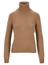 Saint Laurent Turtleneck Wool Sweater In Camel