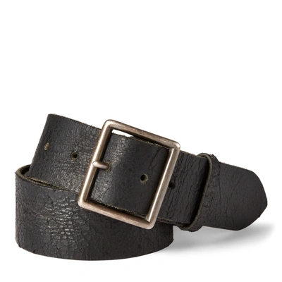 Double Rl Distressed Leather Belt In Vintage Black