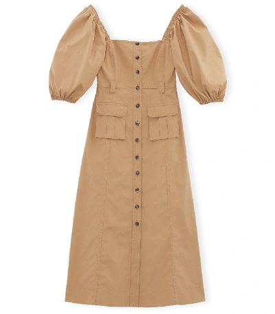 Ganni Ripstop Cotton Chino Dress In Tannin In Brown