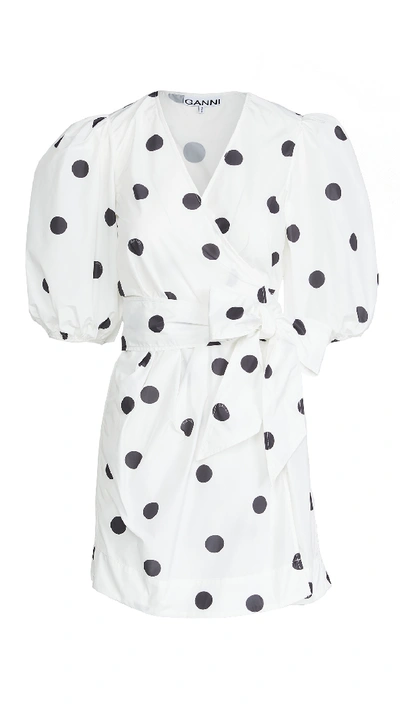 Ganni Puff-sleeved Polka-dot Recycled Polyester Dress In Multi