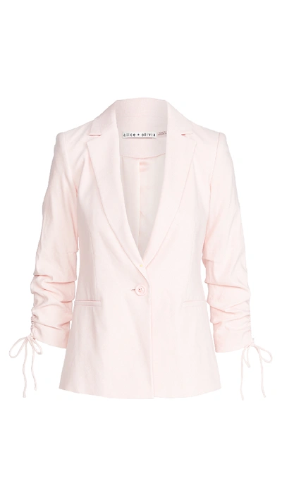 Alice And Olivia Lester Ruched Sleeve Linen Blend Blazer In English Rose