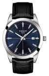 Tissot Gentleman Leather Strap Watch, 40mm In Black/ Silver/ Blue