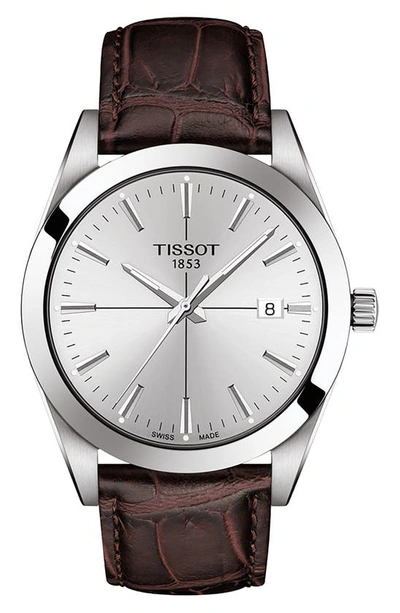 Tissot Gentleman Leather Strap Watch, 40mm In Brown/ Silver