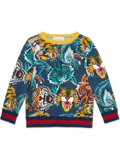 Gucci Kids' Children's Animal Faces Print Sweatshirt In Blue