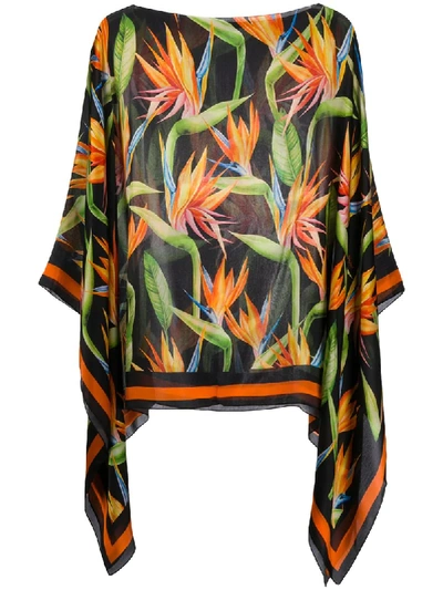 Mc2 Saint Barth Birds Of Paradise Floral Kaftan In Black