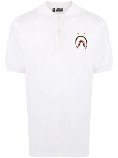 A Bathing Ape Shark-embroidered Polo Shirt In White