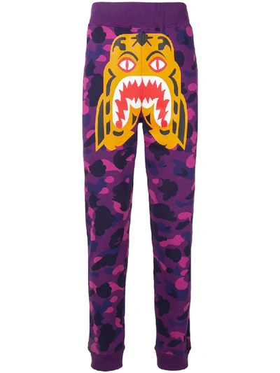 A Bathing Ape Camouflage Tiger Track Trousers In Purple