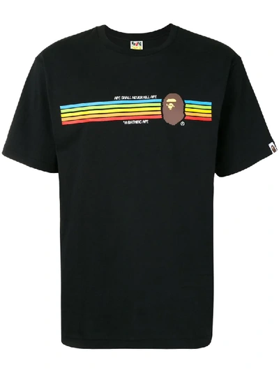 A Bathing Ape Gestreiftes T-shirt Mit Logo In Black