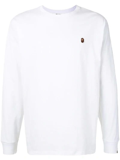 A Bathing Ape Logo Patch Long Sleeved T-shirt In White