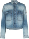 R13 Oversized Cropped Distressed Denim Shirt In Blue