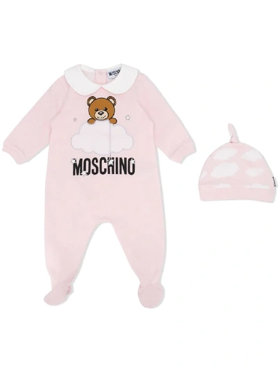 Moschino Babies' Teddybear 云朵印花连体短裤 In Pink