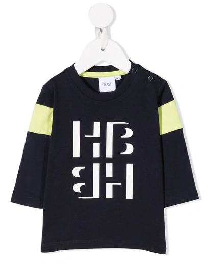 Hugo Boss Babies' Panelled-sleeve Sweatshirt In Blue