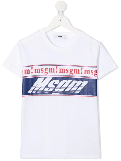 Msgm Kids' Logo-print Cotton T-shirt In White