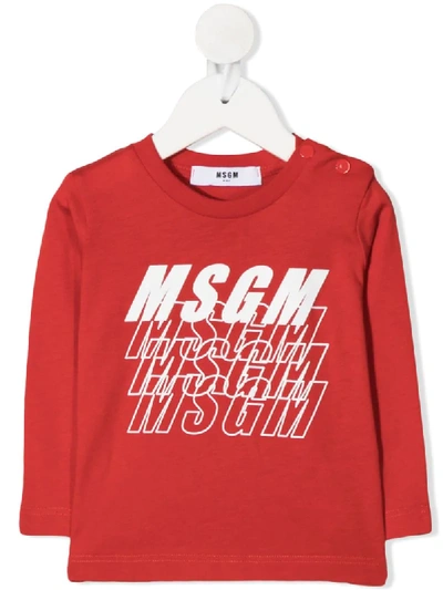 Msgm Babies' Logo-print Long-sleeved T-shirt In Red