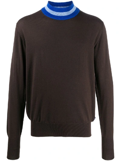 Anglozine Contrast Collar Jumper In Brown