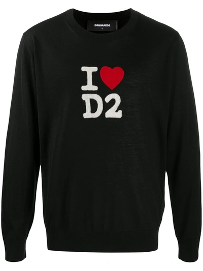 Dsquared2 Logo Wool Jacquard Knit Sweater In Black