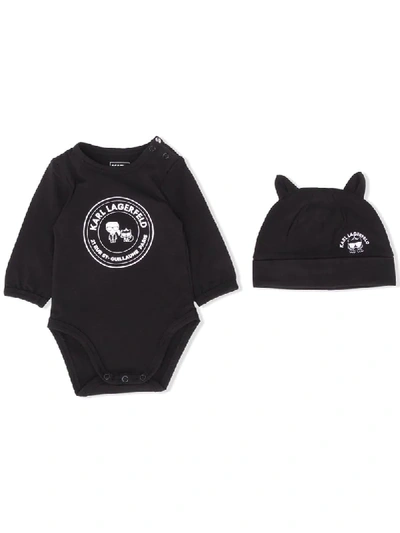 Karl Lagerfeld Babies' Logo Print Romper In Black