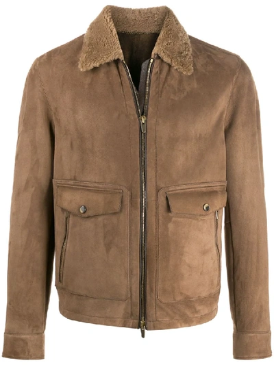 Ajmone Short Leather Jacket In Brown