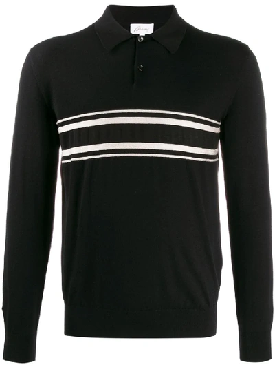 Brioni Fine Knit Polo Shirt In Black