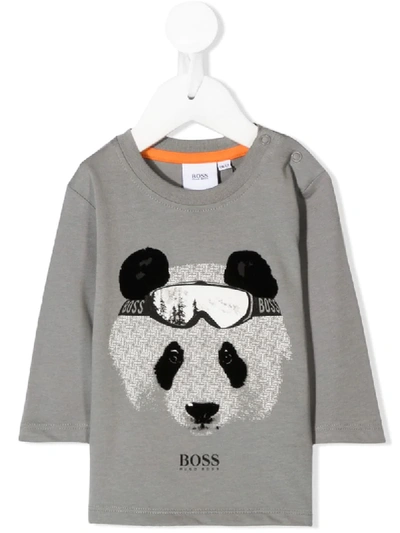 Hugo Boss Babies' 熊猫印花套头衫 In Grey