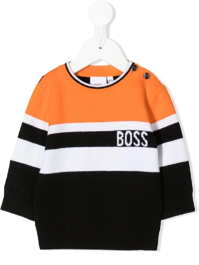 Hugo Boss Babies' Block Stripe Jumper In Black