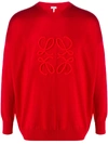 Loewe Logo Embroidery Knit Wool Blend Sweater In Red