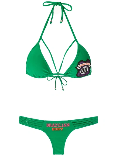 Amir Slama Patch Triangle Bikini Set In Green