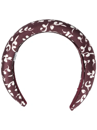 Ganni Padded Floral-print Satin Headband In Brown