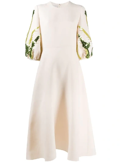 Valentino Embroidered Crepe Couture Dress In Neutrals