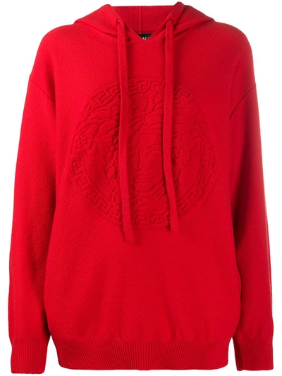 Versace Jacquard-knit Wool And Cashmere-blend Hoodie In Red