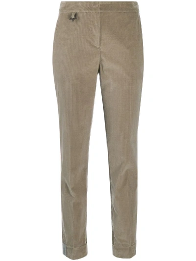Lorena Antoniazzi Stretch Cotton Trousers With America Pocket, Zip And Turn-up At The Bottom In Neutrals