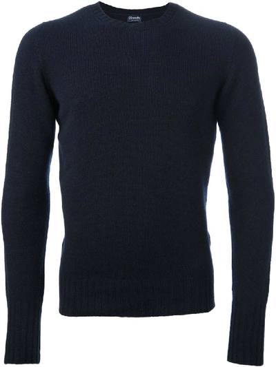 Drumohr Blue Argyle Knit-trim Sweater In Dark Blue