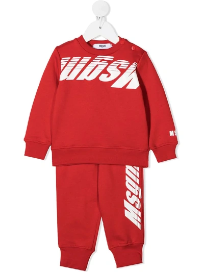 Msgm Babies' Logo-print Cotton Tracksuit Set In Red