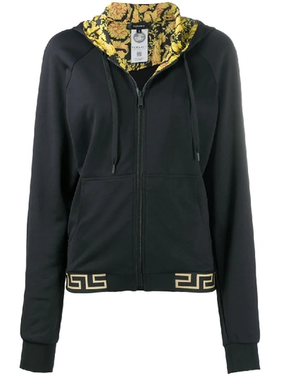 Versace Jacquard-trimmed Tech-jersey Hoodie In Black