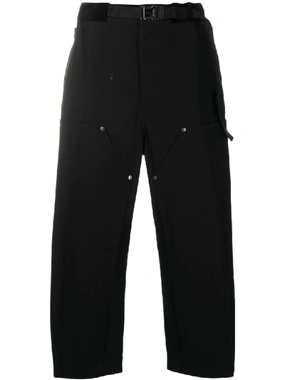 Sacai Drawstring-waist Cotton Cropped Trousers In 001 Black