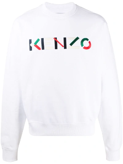 Kenzo Embroidered Logo Crewneck Wool Sweater In Cream