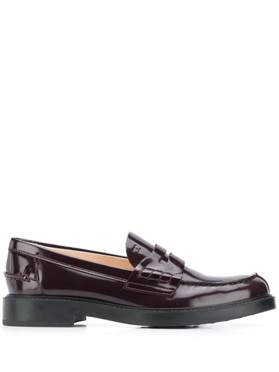 Tod's Womens Burgundy Leather Loafers In Brule Medio