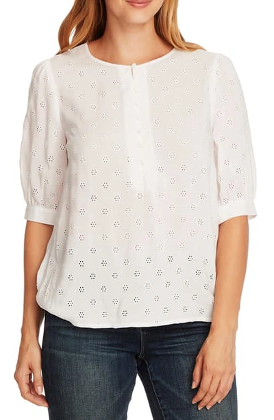 Vince Camuto Floral Eyelet Embroidered Top In New Ivory