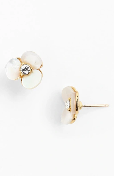 Kate Spade Earrings, Gold-tone Cream Disco Pansy Flower Stud Earrings In Cream/clear