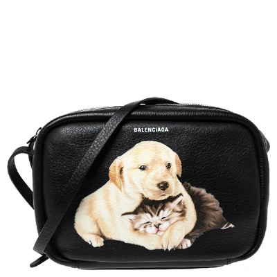 Pre-owned Balenciaga Black Puppy And Kitten Leather Camera Shoulder Bag