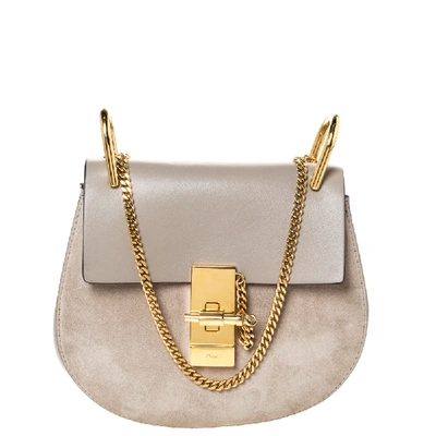 Pre-owned Chloé Taupe Leather And Suede Small Drew Shoulder Bag In Grey