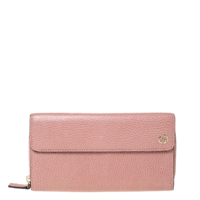 Pre-owned Gucci Pink Leather Interlocking G Continental Wallet