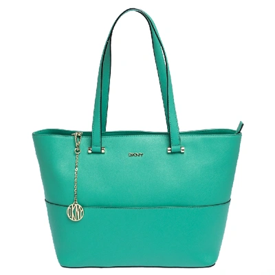 Pre-owned Dkny Green Leather Top Zip Tote
