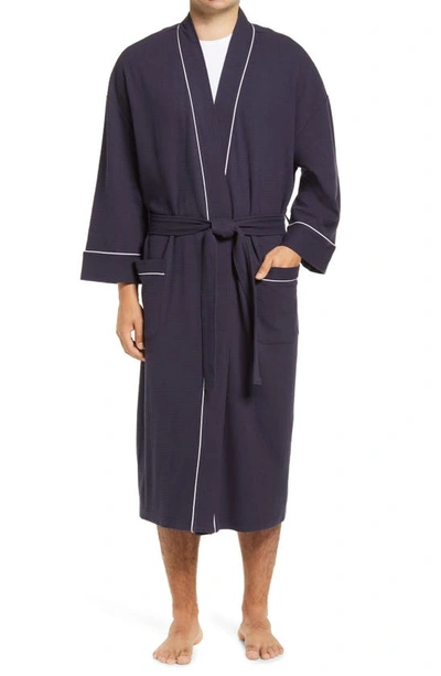 Majestic Waffle Knit Dressing Gown In Navy