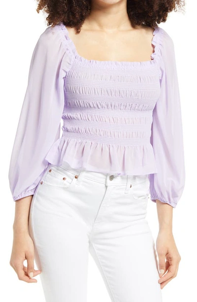 All In Favor Smocked Long Sleeve Top In Lilac