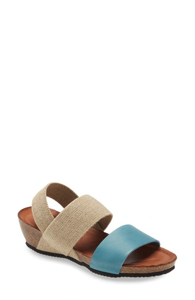 Chocolat Blu Double Strap Wedge Sandal In Blue Leather