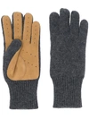Brunello Cucinelli Perforated Suede-panelled Cashmere Gloves In Grau