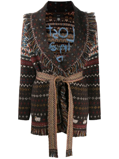 Alanui Patterned Intarsia-knit Cardigan In Brown