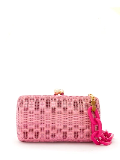 Serpui Wicker Clutch Bag In Pink