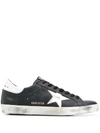 Golden Goose 'super-star' Black Low Top Sneakers With Logo Patch And Suede Details In Leather Man In Black